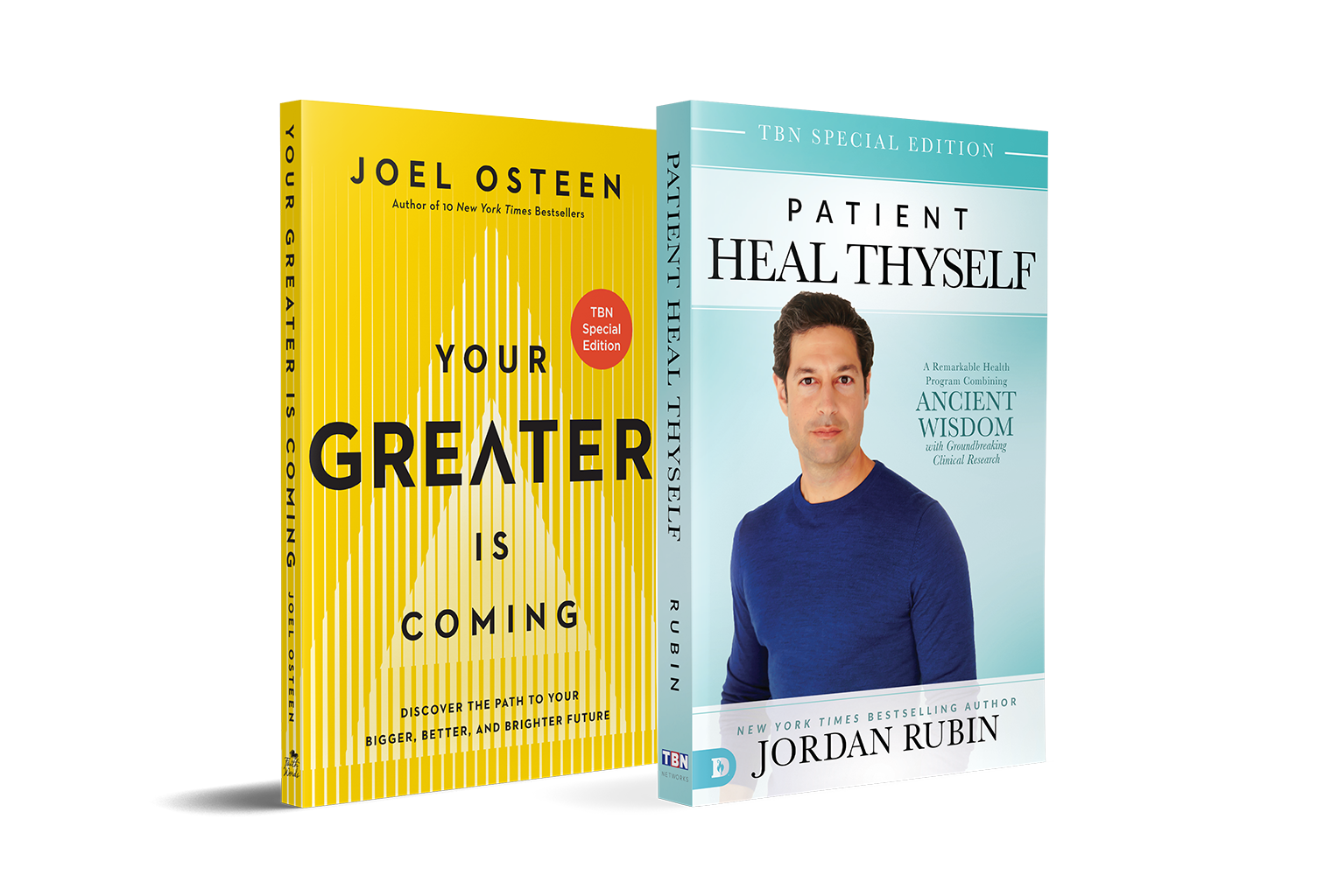 Receive Your Greater Is Coming by Joel Osteen, Patient Heal Thyself by Jordan Rubin from TBN