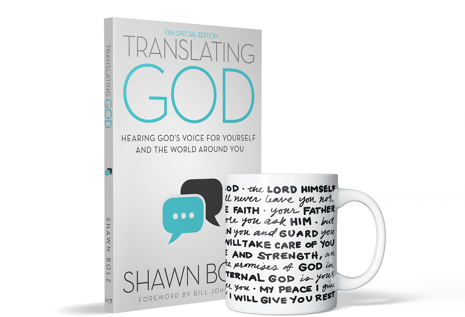 Receive Promises of God Mug and Translating God: Hearing God’s Voice for Yourself and the World Around You, by Shawn Bolz from TBN