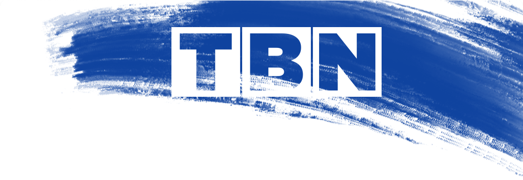TBN logo with blue paint streak background