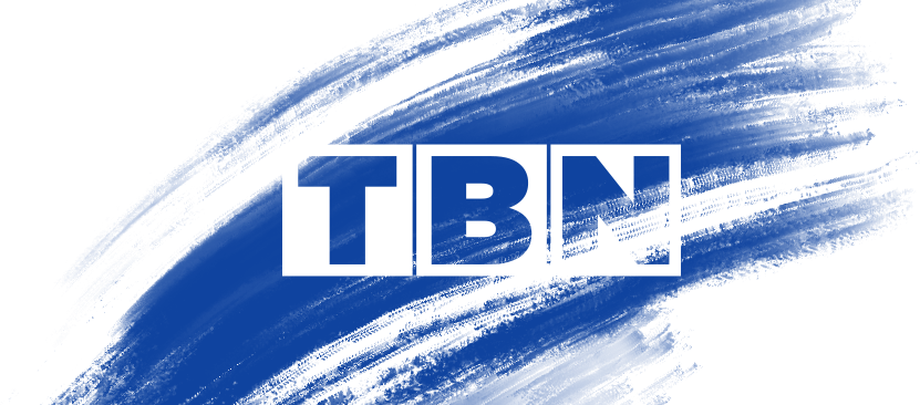 TBN logo with blue paint streak background