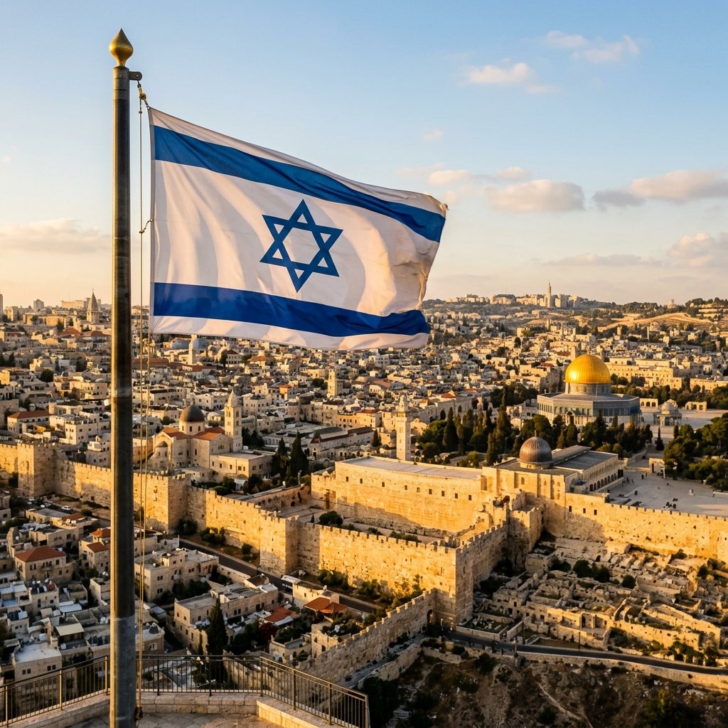Israeli flag over Jerusalem