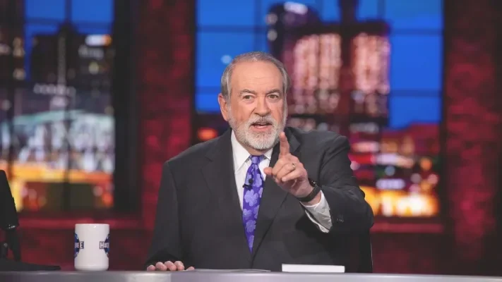 Mike Huckabee on set for the Huckabee Show after being nominated to be the U.S. Ambassador to Israel